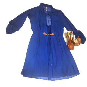 RNB see through shirt button up dress with leather and gold accent clasp